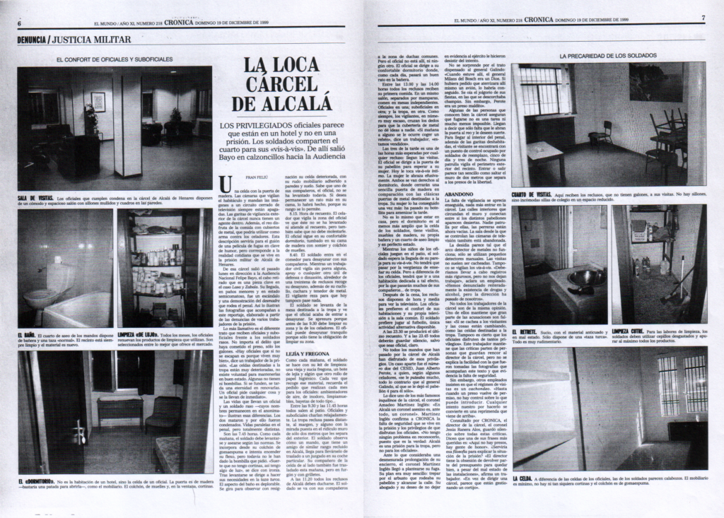 Artículo de prensa sobre la cárcel de Alcalá, con fotos del interior de la misma tomadas de manera «irregular» no sé por quién.