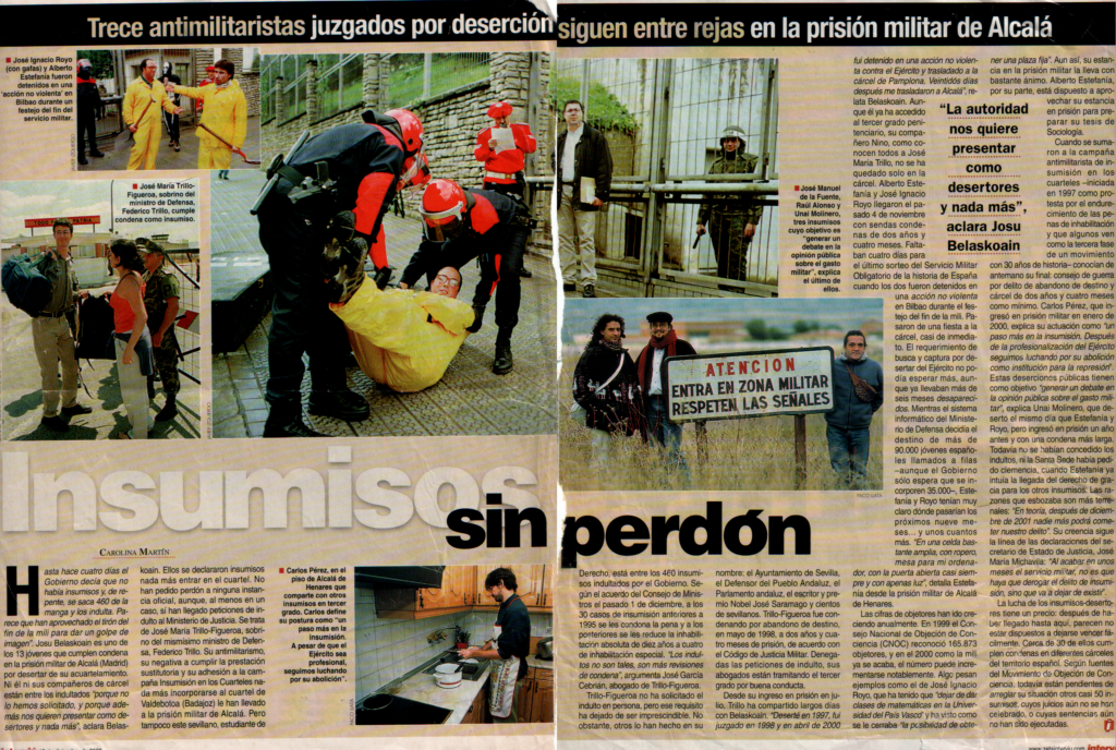 Artículo de la revista «Interviú» que explica que hay varias personas en la cárcel (año 2000) y hay varias fotos, una de ellas en la que salimos Raúl Alonso y yo mismo.